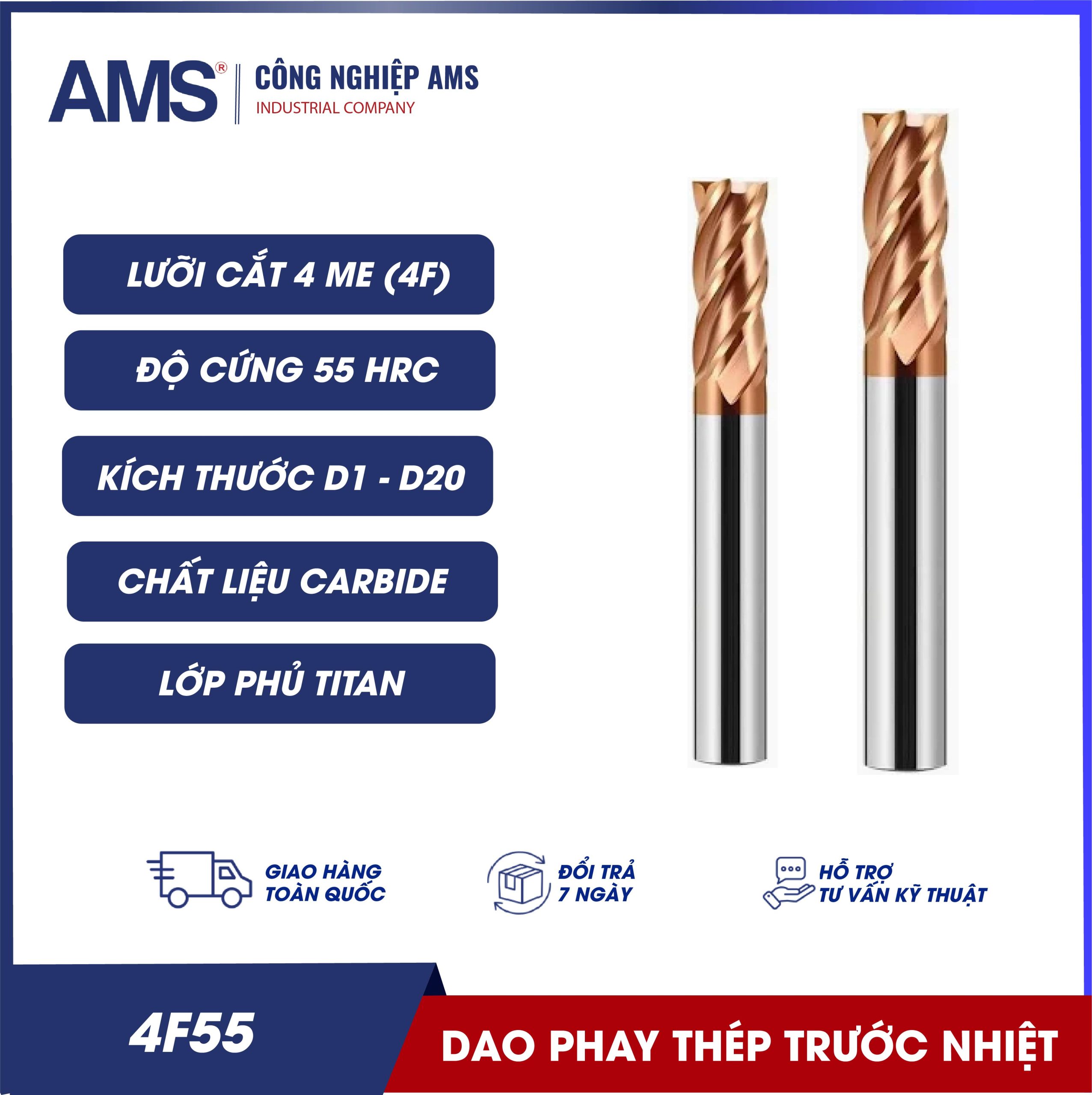 Dao phay thép trước nhiệt 4 me 55HRC