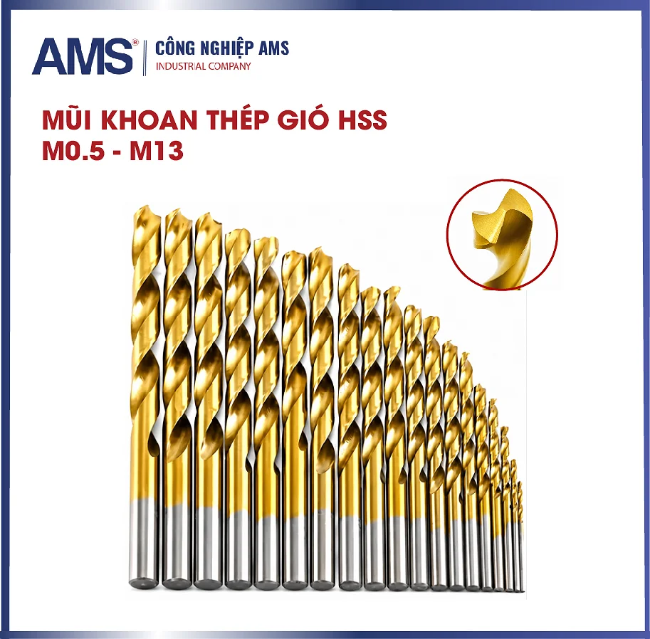 Mũi khoan thép gió HSS phủ tian M0.5 - M13 thẳng xoắn